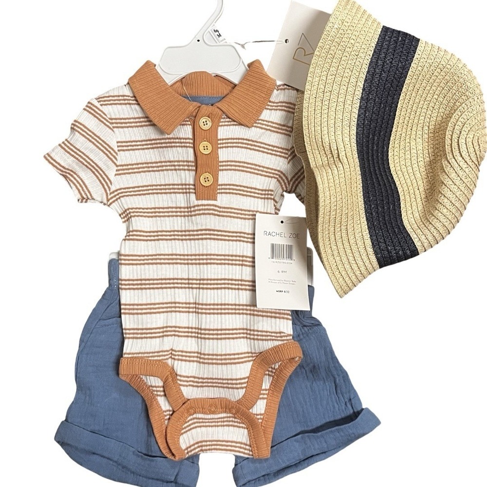 NWT Rachel‎ Zoe Orange & White Matching Set with Polo Shirt Snaps, 6-9 Months